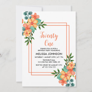 Chic Orange Spring Blume Greenery 21. Geburtstag Einladung