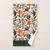 Chic Orange Spring Flowers Botanical Pattern Name Badhandtuch Set (Handtuch)