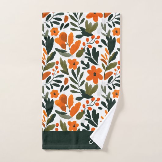 Chic Orange Spring Flowers Botanical Pattern Name  Badhandtuch Set (Handtuch)