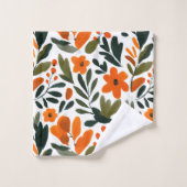 Chic Orange Spring Flowers Botanical Pattern Name Badhandtuch Set (Waschlappen)