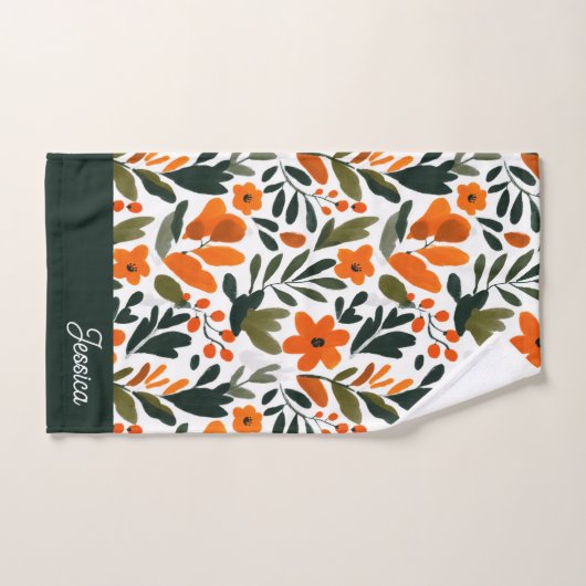 Chic Orange Spring Flowers Botanical Pattern Name  Badhandtuch Set (Handtuch)