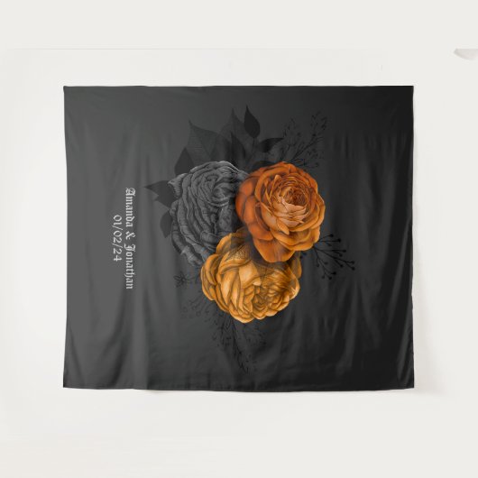 Chic Orange und Black Gothic Wedding Theme Wandteppich (Vorderseite (Horizontal))