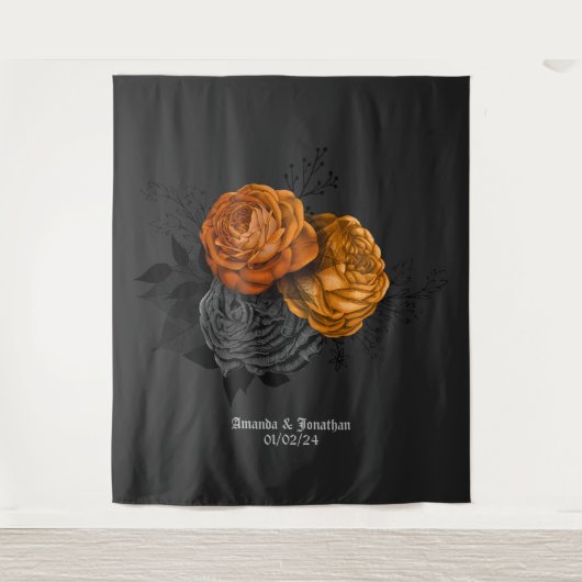 Chic Orange und Black Gothic Wedding Theme Wandteppich (Vorderseite)