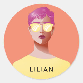 Chic orange und klassische Frau Runder Aufkleber