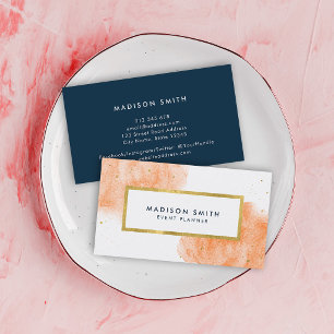 Chic Orange Watercolor Imitate Gold Business Card Visitenkarte