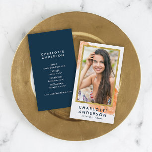 Chic Orange Watercolor Imitats Gold Headshot Foto Visitenkarte