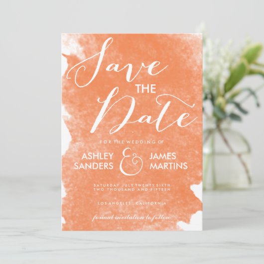 CHIC ORANGE WATERCOLOR SAVE THE DATE (Stehend Vorderseite)