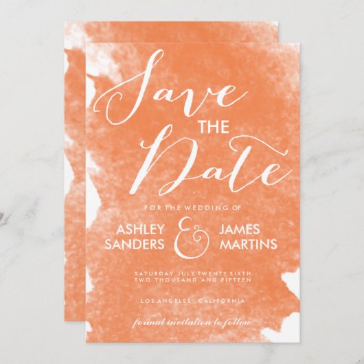 CHIC ORANGE WATERCOLOR SAVE THE DATE (Vorne/Hinten)