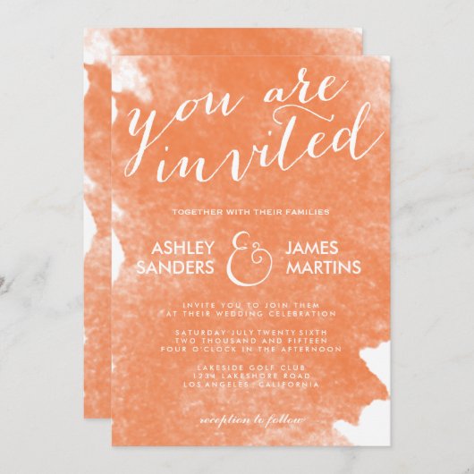 CHIC ORANGE WATERCOLOR WEDING INVITATION EINLADUNG (Vorne/Hinten)