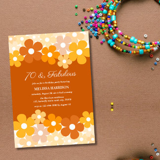 Chic Orange Yellow Blume 70 Fabulous Birthday Einladung