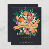 Chic Orange Yellow Florals Wedding Save the Date (Vorne/Hinten)