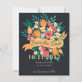 Chic Orange Yellow Florals Wedding Save the Date