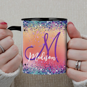 Chic orangefarbener rosa irisierender falscher Gli Tasse