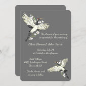 Chic Oriental Crane Wedding Einladung (Vorne/Hinten)