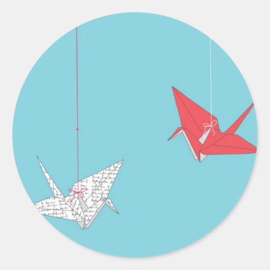 Chic Origami Birds Hochzeitsticker Runder Aufkleber (Vorderseite)