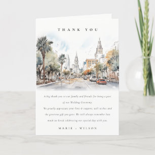 Chic Orlando Florida Skyline Hochzeit der Wasserfa Dankeskarte
