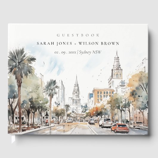 Chic Orlando Florida Skyline Hochzeit der Wasserfa Gästebuch (Vorderseite)