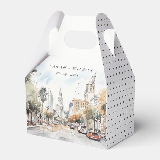 Chic Orlando Florida Skyline Hochzeit der Wasserfa Geschenkschachtel (Vorderseite)