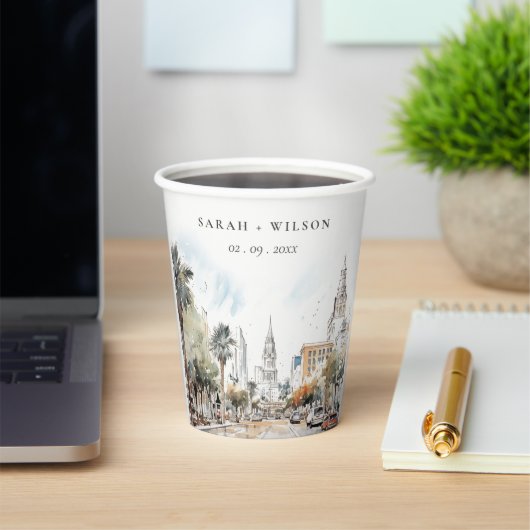 Chic Orlando Florida Skyline Hochzeit der Wasserfa Pappbecher (InSitu)