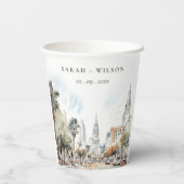 Chic Orlando Florida Skyline Hochzeit der Wasserfa Pappbecher (Rückseite)