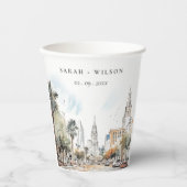 Chic Orlando Florida Skyline Hochzeit der Wasserfa Pappbecher (Vorderseite)