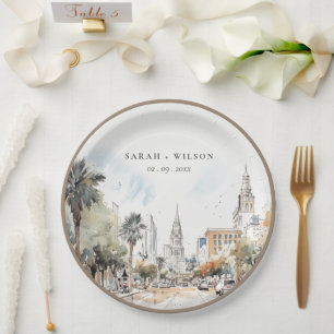 Chic Orlando Florida Skyline Hochzeit der Wasserfa Pappteller