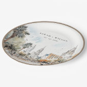 Chic Orlando Florida Skyline Hochzeit der Wasserfa Pappteller (Schrägansicht)