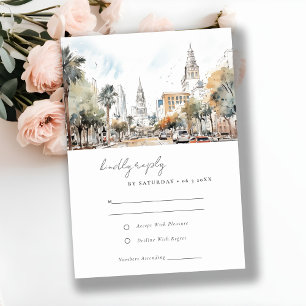 Chic Orlando Florida Skyline Hochzeit der Wasserfa RSVP Karte