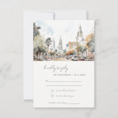 Chic Orlando Florida Skyline Hochzeit der Wasserfa RSVP Karte (Vorderseite)
