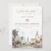 Chic Orlando Florida Skyline Hochzeit der Wasserfa Save The Date (Vorderseite)