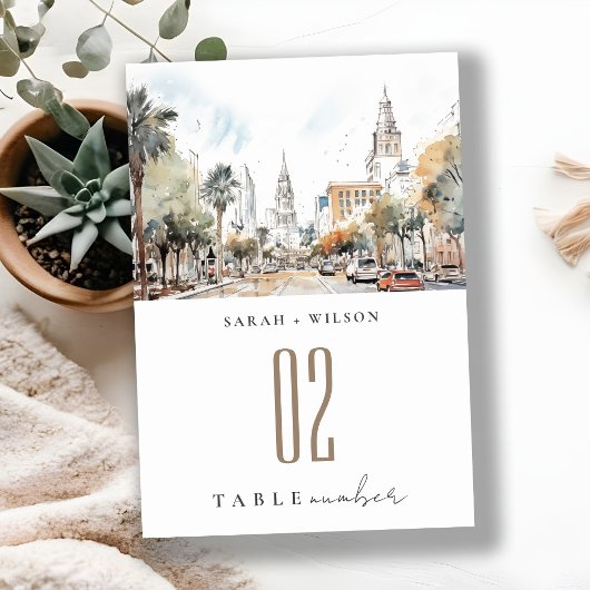 Chic Orlando Florida Skyline Hochzeit der Wasserfa Tischnummer