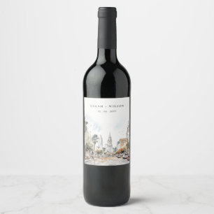 Chic Orlando Florida Skyline Hochzeit der Wasserfa Weinetikett