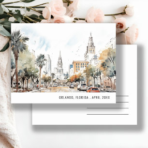 Chic Orlando Florida Skyline Watercolor Reisen Postkarte