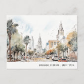 Chic Orlando Florida Skyline Watercolor Reisen Postkarte (Vorderseite)