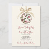 Chic Ornament Exchange Red Bow Holly Berry Party Einladung (Vorderseite)