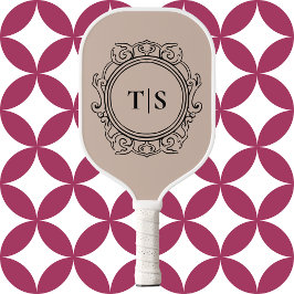 Chic Ornate Circle Monogram Vintage Custom Initial Pickleball Schläger