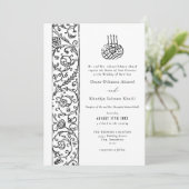 Chic Ornate Floral Black & White Islamic Wedding Einladung (Stehend Vorderseite)