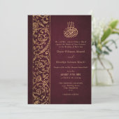 Chic Ornate Floral Gold & Burgundy Islamic Wedding Einladung (Stehend Vorderseite)