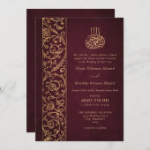 Chic Ornate Floral Gold & Burgundy Islamic Wedding Einladung (Vorne/Hinten)
