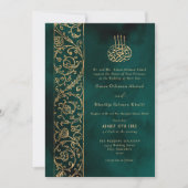 Chic Ornate Floral Gold & Green Islamic Wedding Einladung (Vorderseite)