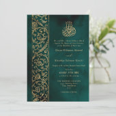 Chic Ornate Floral Gold & Green Islamic Wedding Einladung (Stehend Vorderseite)