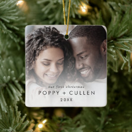 Chic Our First Christmas Couples Keepake Foto Keramikornament