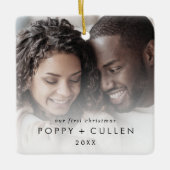 Chic Our First Christmas Couples Keepake Foto Keramikornament (Vorderseite)