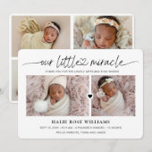 Chic Our Little Miracle Foto Collage Birth Ankündigung (Vorne/Hinten)