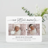 Chic Our Little Miracle Foto Collage Birth Ankündigung (Stehend Vorderseite)