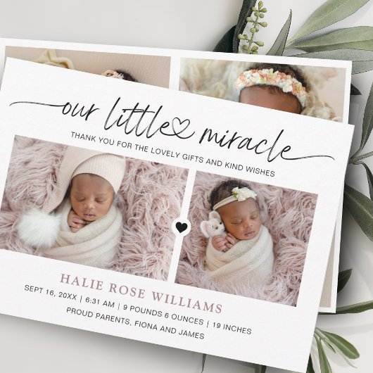 Chic Our Little Miracle Foto Collage Birth Ankündigung