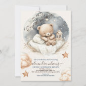 Chic Over the Moon Teddy Bear Baby Shower Einladung (Vorderseite)