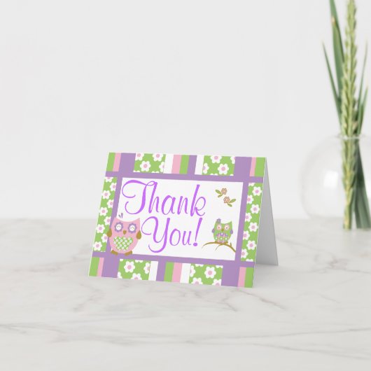 Chic Owls Baby Shower Thank You Note Card Dankeskarte (Vorderseite)