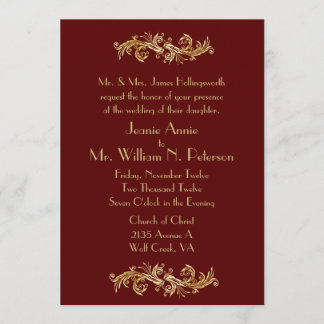 Chic Oxblood und Gold Hochzeitseinladung Einladung