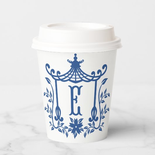 Chic Pagoda Monogram E Paper Cups Pappbecher (Vorderseite)